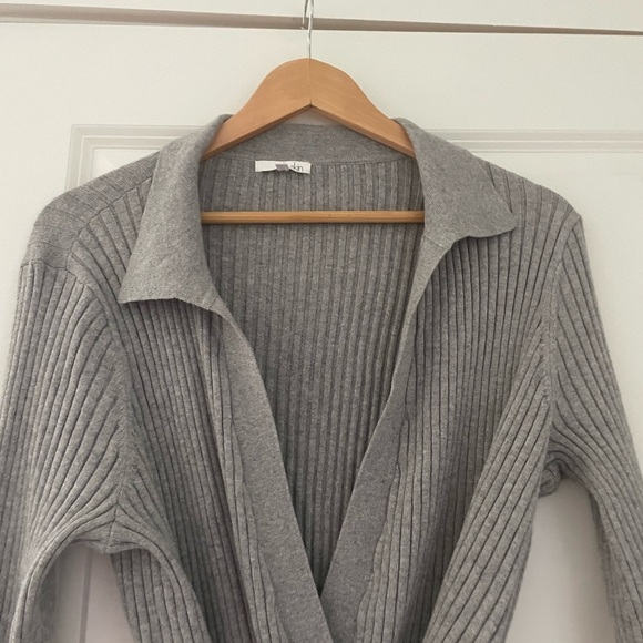 Skin Marilynne Ribbed Cardigan Cotton Cashmere Belted Gray - Picture 12 of 12